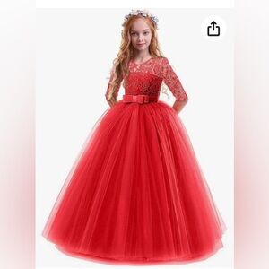 Girls lace red tulle dress New
